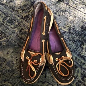 Sperry Topsiders Black Nubuck/Metallic Gold